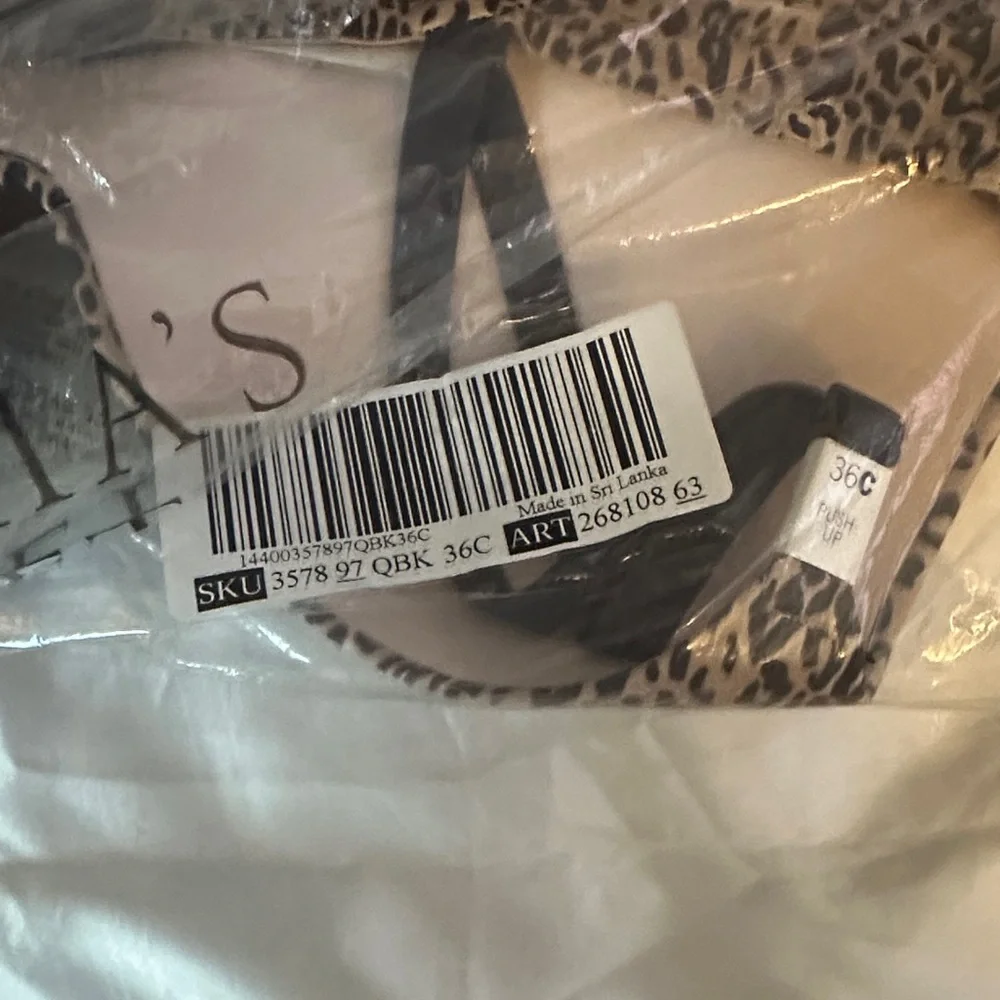 PINK Victoria's Secret Push Up Leopard Print Bra - Tan/Black 36C - Picture 3 of 5